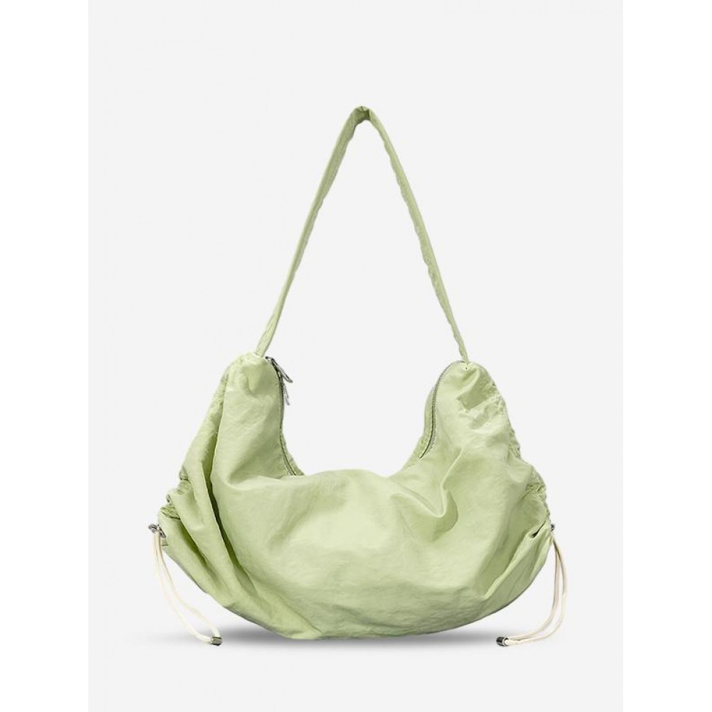 Women's Solid Color Large Capacity Toggle Drawstring Double Way Zip Half Moon Shoulder Bag Women's Solid Color Large Capacity Toggle Drawstring Double Way Zip Half Moon Shoulder Bag