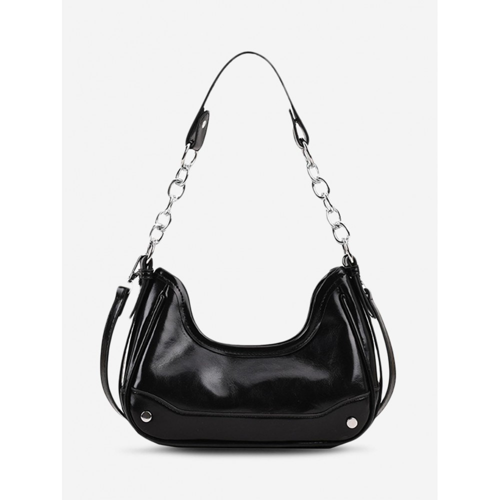 Women's Y2K Daily Solid Color Half Chain Strap Croissant Underarm Shoulder Bag Women's Y2K Daily Solid Color Half Chain Strap Croissant Underarm Shoulder Bag