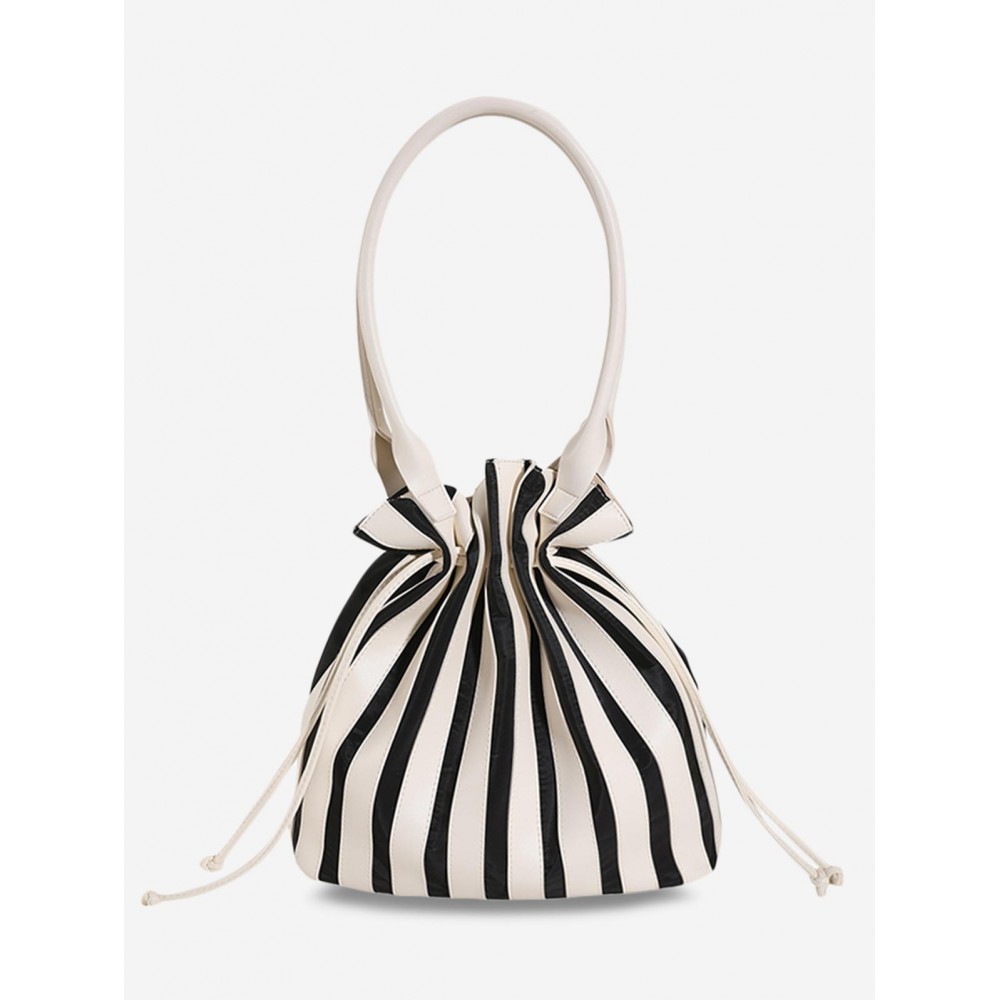 Women's Fashion Daily Office Vertical Striped Drawstring Shoulder Tote Bucket Bag Women's Fashion Daily Office Vertical Striped Drawstring Shoulder Tote Bucket Bag
