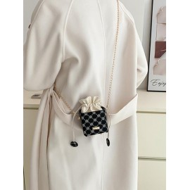 Patterned Chain Strap Mini Bucket Bag