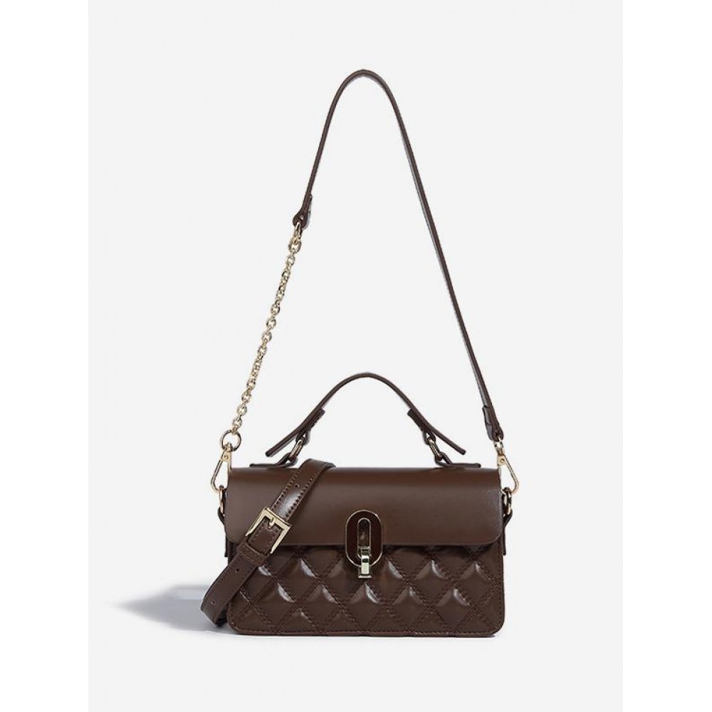 Quilted Flap Half Chain Rectangle Shoulder Bag Quilted Flap Half Chain Rectangle Shoulder Bag
