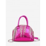 Metallic Rhinestone Tassel Embossed Shell Shape Chain Tote Bag